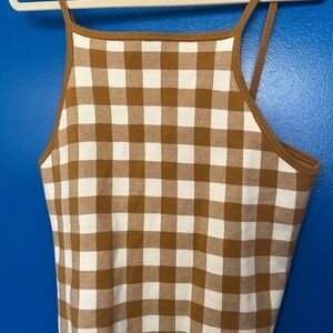 Madewell Tan and Cream Checkered Knit Top